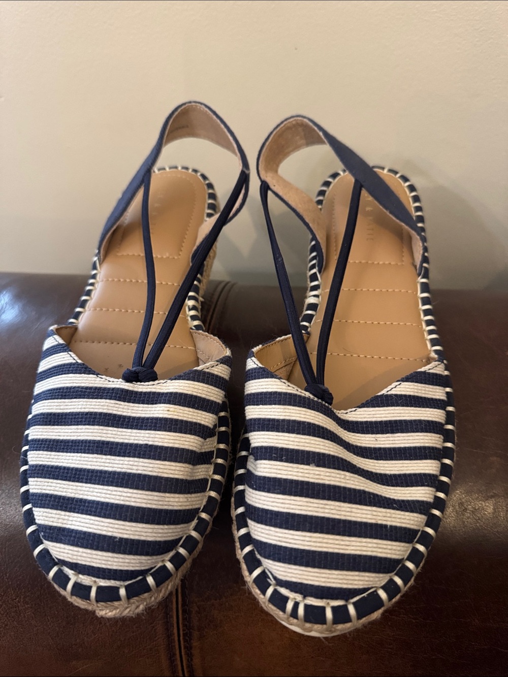 Kelly & Katie Navy and White Striped Slingback Espadrilles